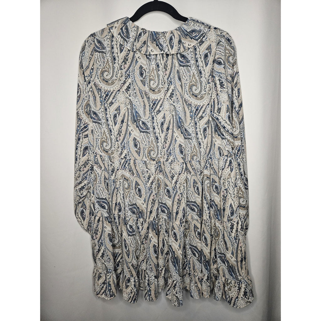 Grace + Karma Shift Dress Womens Small Paisley Ruffle Tassel Tie Long Sleeve