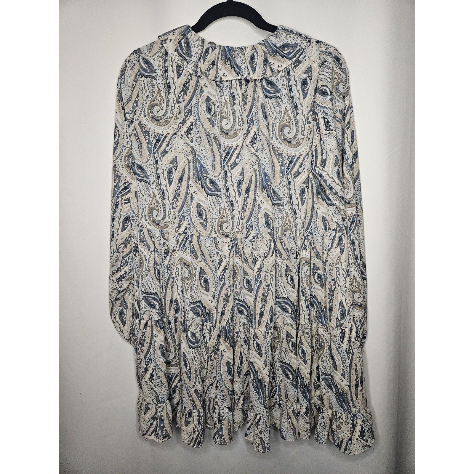 Grace + Karma Shift Dress Womens Small Paisley Ruffle Tassel Tie Long Sleeve