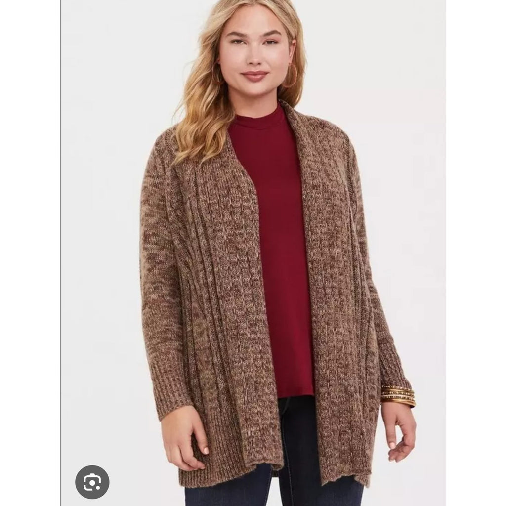 Torrid Cable Cardigan Long Line Sweater Size 1X Brown Open Knit Cardigan