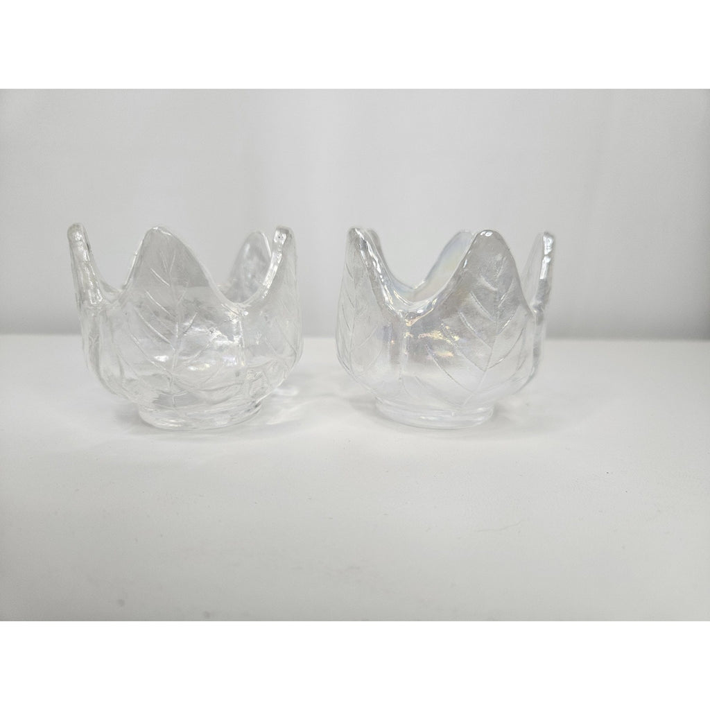 Iridescent Glass Tulip Votives Gorgeous White Vintage Candle Holders Pair 2"x2"
