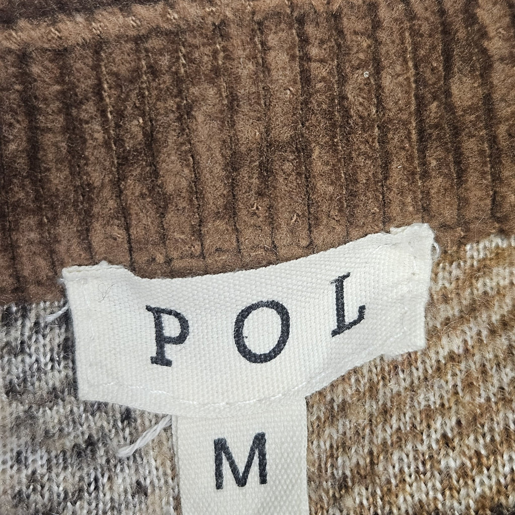 POL Brown Plaid Fleece Jacket Shacket Pockets Medium Barn Coat