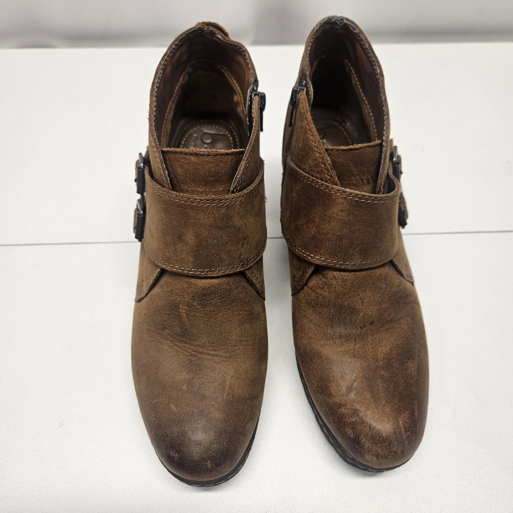 B.O.C. By Born Ankle Block Heel Boots Zipper 9.5 M Boho Peasant Oiled Brown