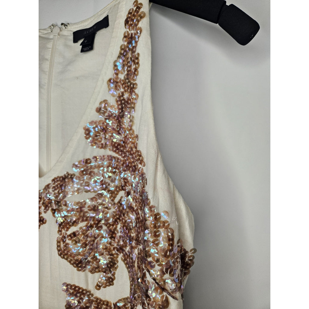 J.Crew Dress 0 White Linen Iridescent Sequin V-Neck Sleeveless Mini Shift