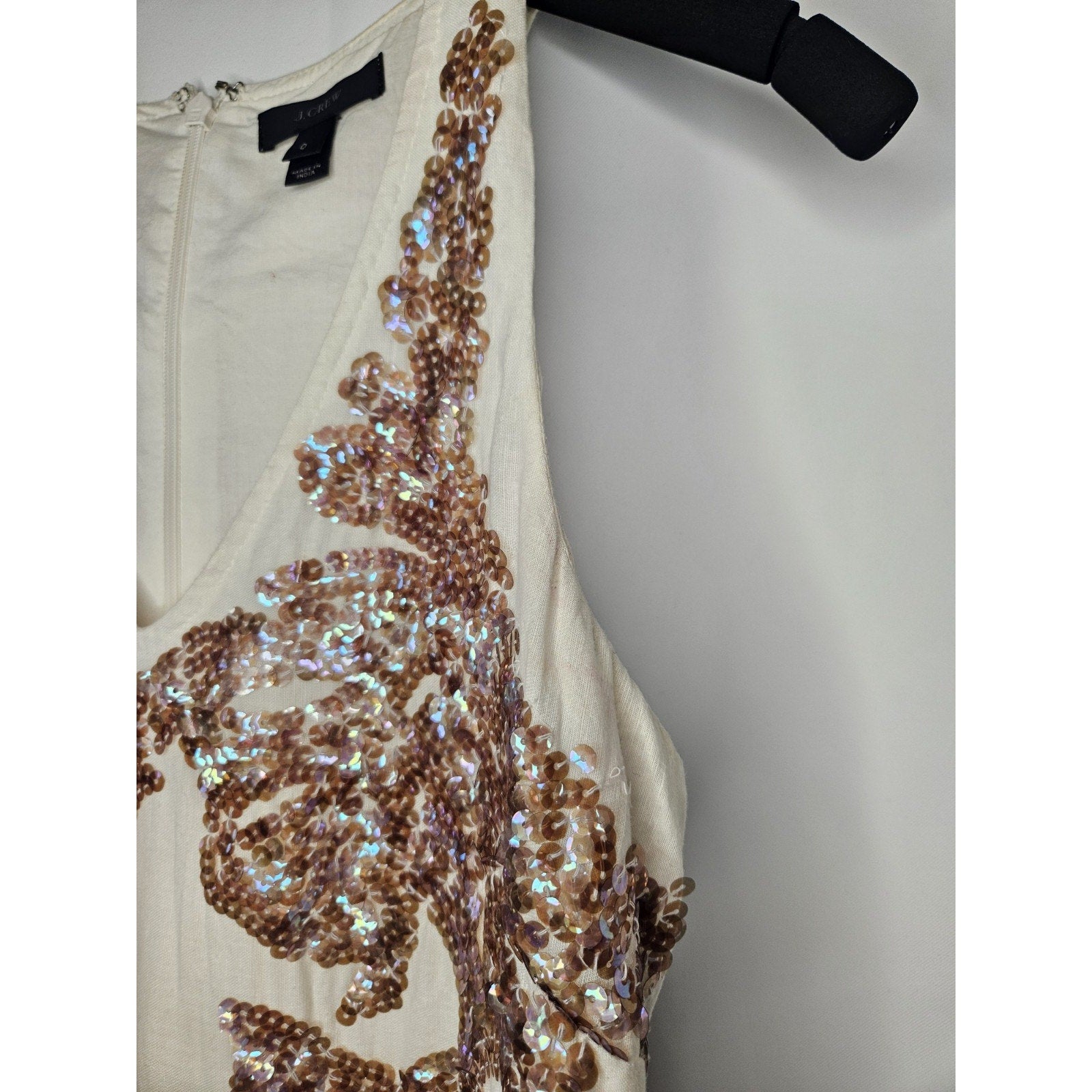 J.Crew Dress 0 White Linen Iridescent Sequin V-Neck Sleeveless Mini Shift