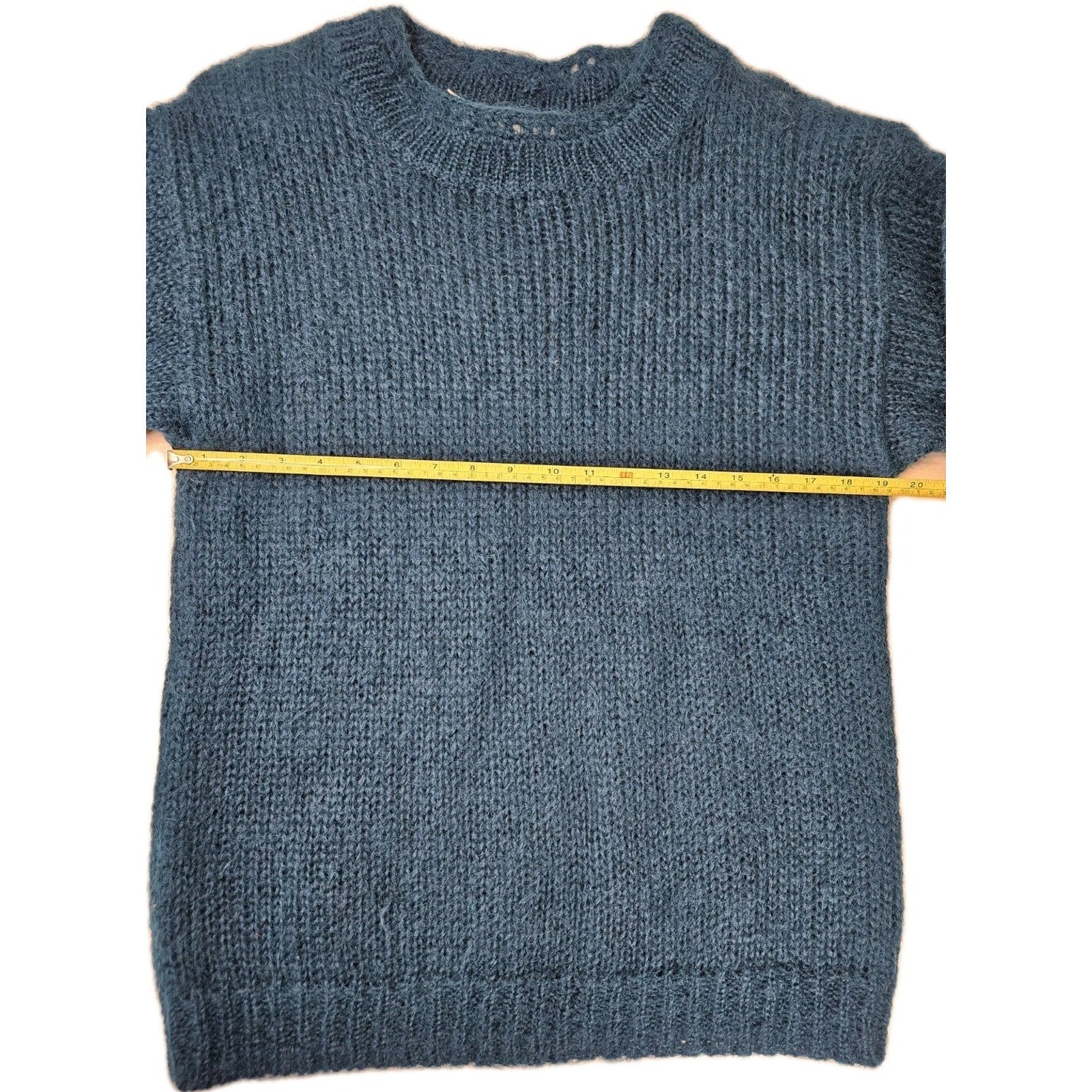 Vintage 80s Mohair Wool Blend Pullover Knit Sweater Blue Mod Retro Medium