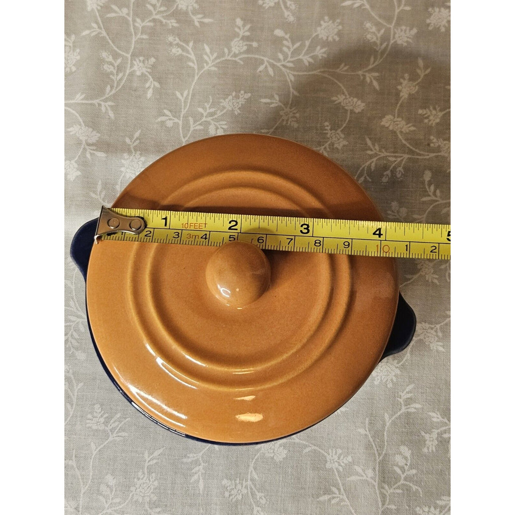 Vintage Pacific Hostessware Blue 205 Lidded Ramekin With Orange Lid 205C US Made