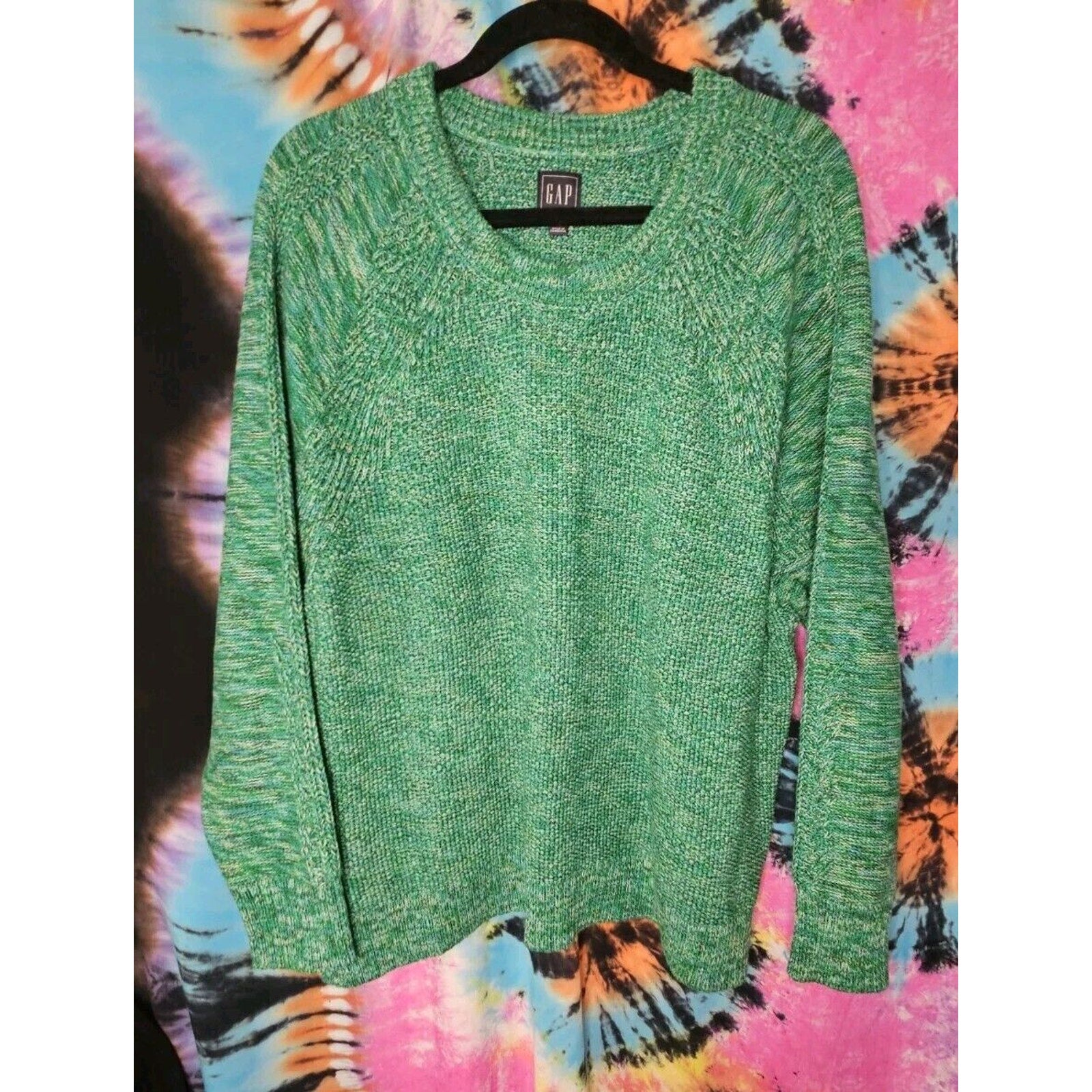 Gap Sweater Women’s XL Chunky Knit Green Crew Neck Pullover Sweater 100% Cotton