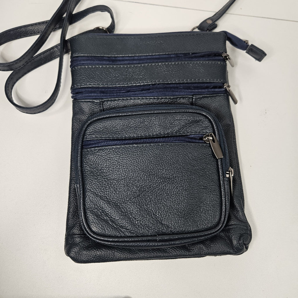 Krediz Leather Navy Blue Crossbody Bag Travel Purse 5 Compartments