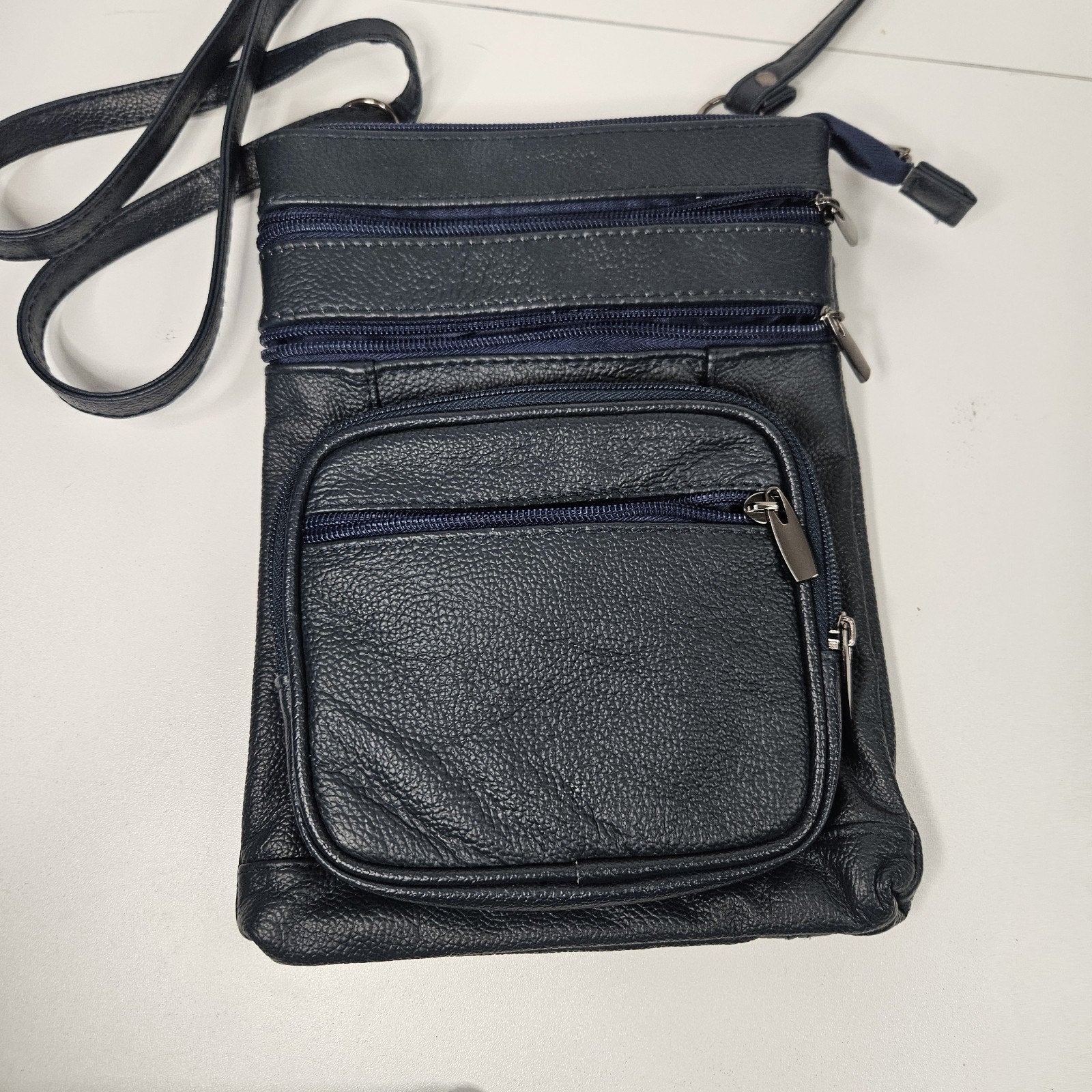 Krediz Leather Navy Blue Crossbody Bag Travel Purse 5 Compartments