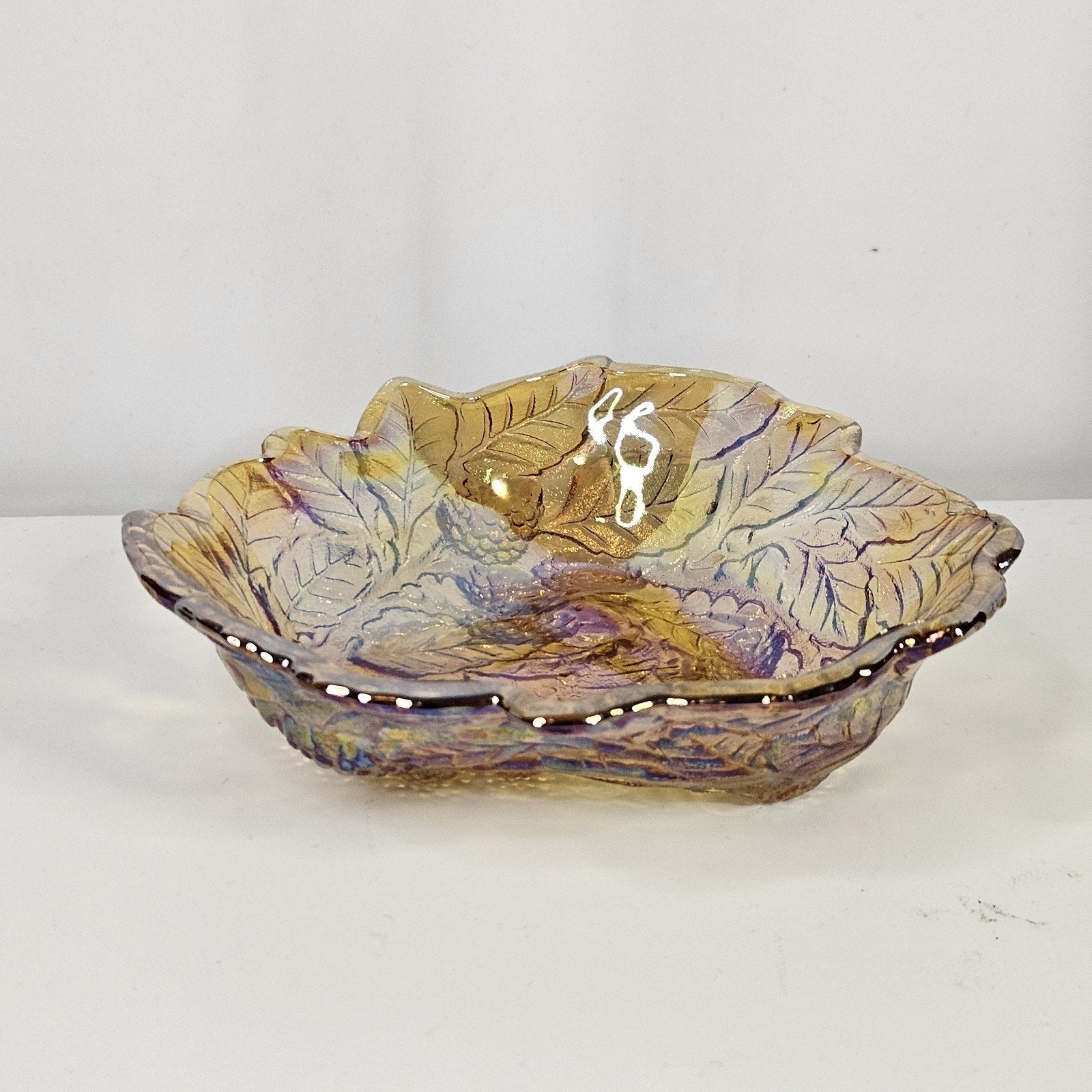 Vintage Carnival Glass Bowl Electric IRIDESCENT MARIGOLD Berries Triangle Dish