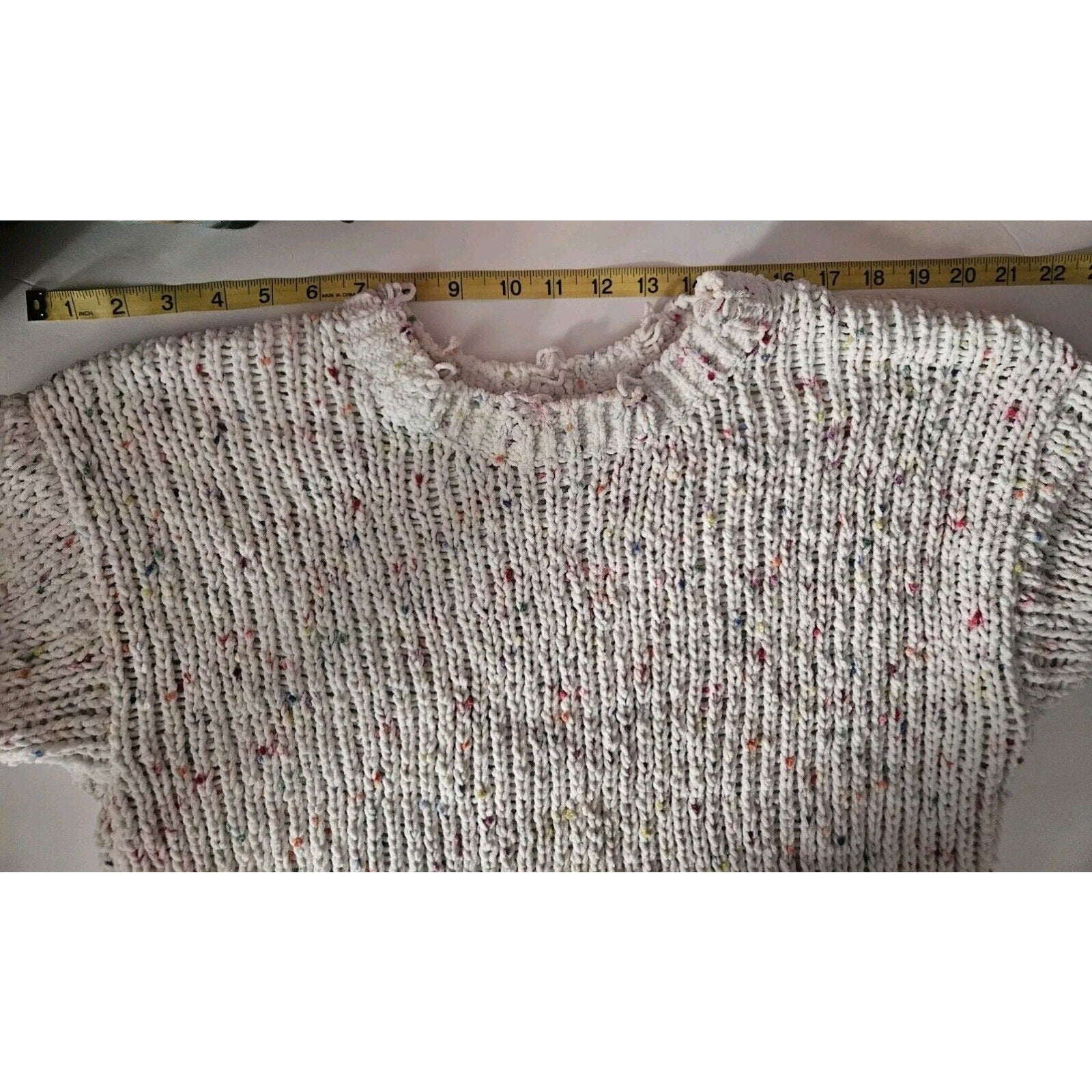 It's Our Time White Confetti Distressed Crop Sweater Medium Soft Chunky Knit