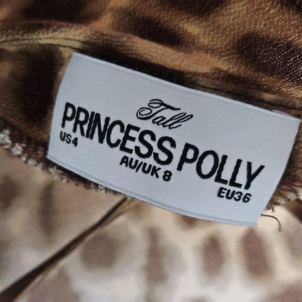 Princess Polly Halo Bias Cut Leopard Print Long Sleeve Mini Dress US 4 Small