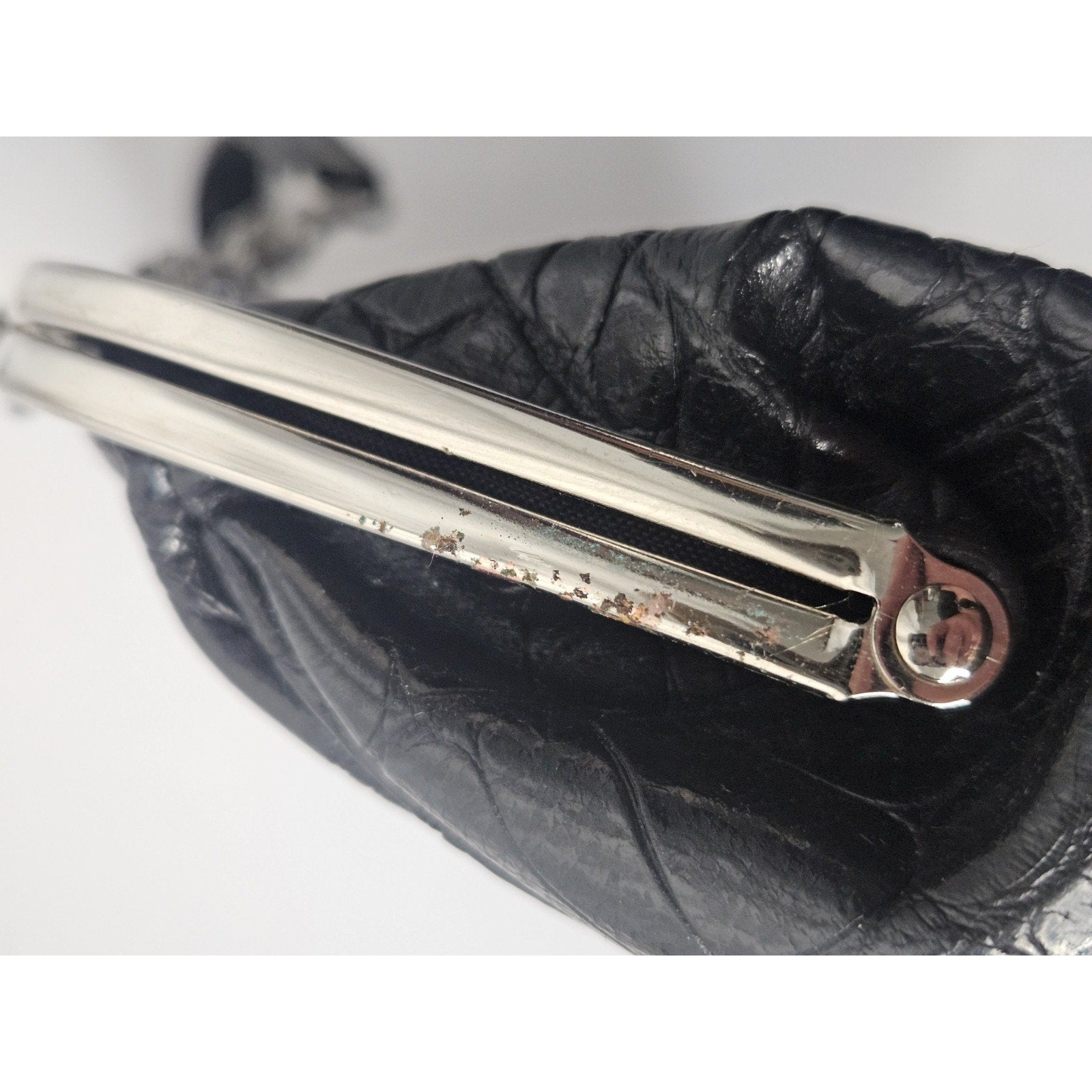 Aphorism Black Clutch Purse Faux Leather Crocodile Design Chain Strap