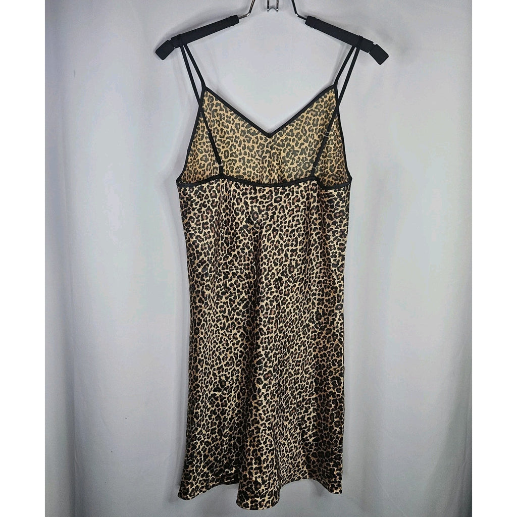 Y2K Vtg Secret Treasures Leopard Print Sexy Strappy Satin Nightgown Dress Medium