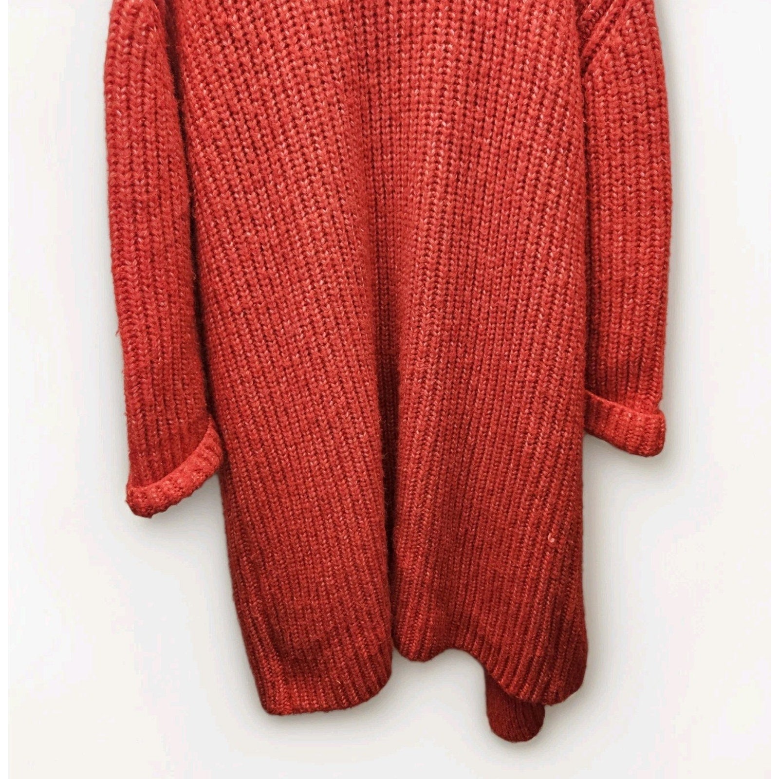 Ciebon Anthropologie Long Chunky Knit Red Cardigan Sweater XL Duster Valentines