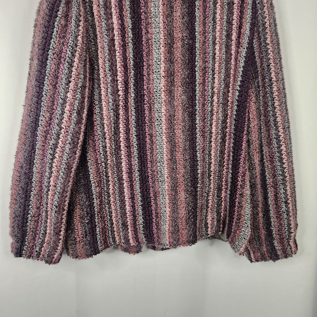 Vtg 80s Boucle Cardigan Purple Pink Lambswool Mohair Blend Knit Blazer Large 12