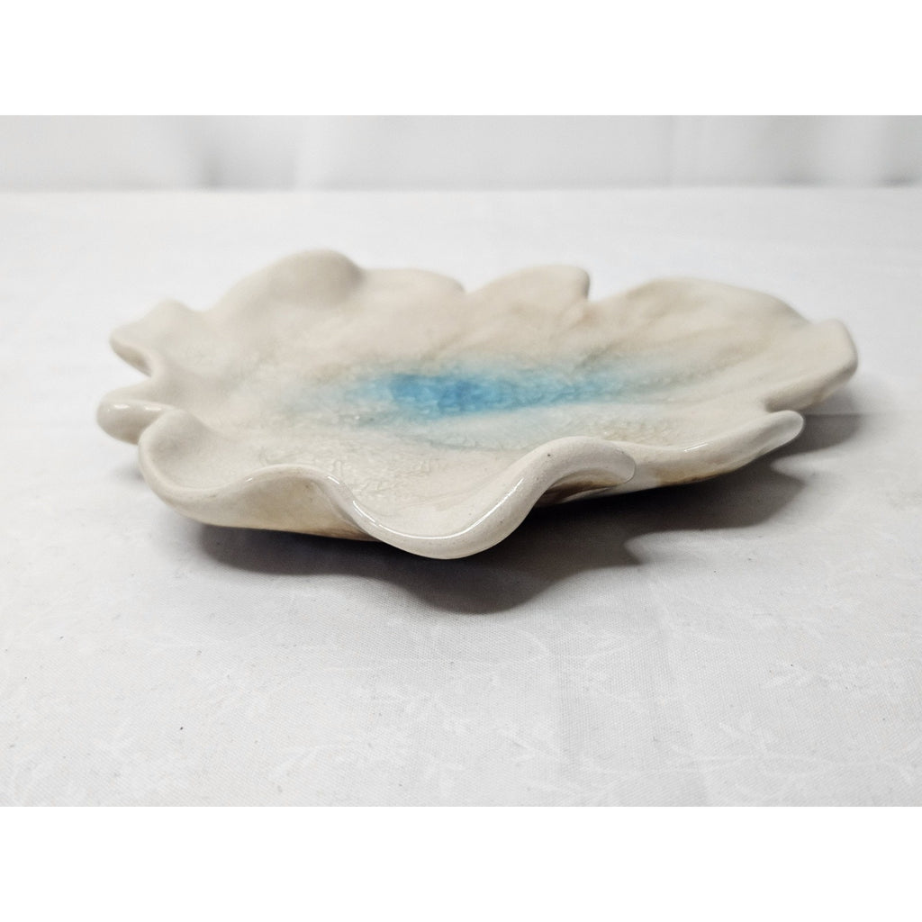 Handmade Ceramic Geode Pottery Trinket Dish Crackled Leaf 7" Dish