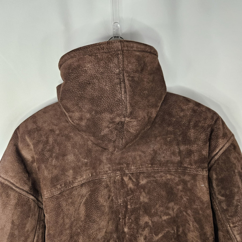Vintage Synergy Oversized Leather Faux Shearling Coat Large Chocolate Brown