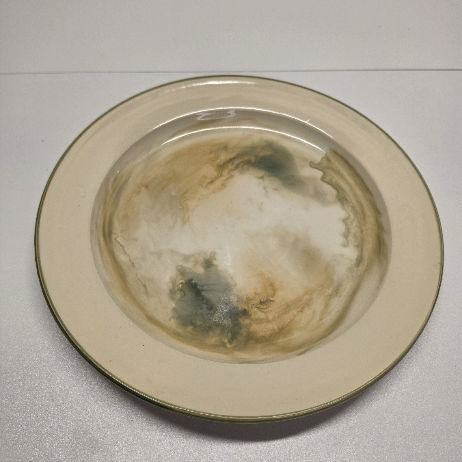 Vtg Handmade Pottery Ceramic Plate Blue Swirl Plate 13 3/4" Signed Home Decor