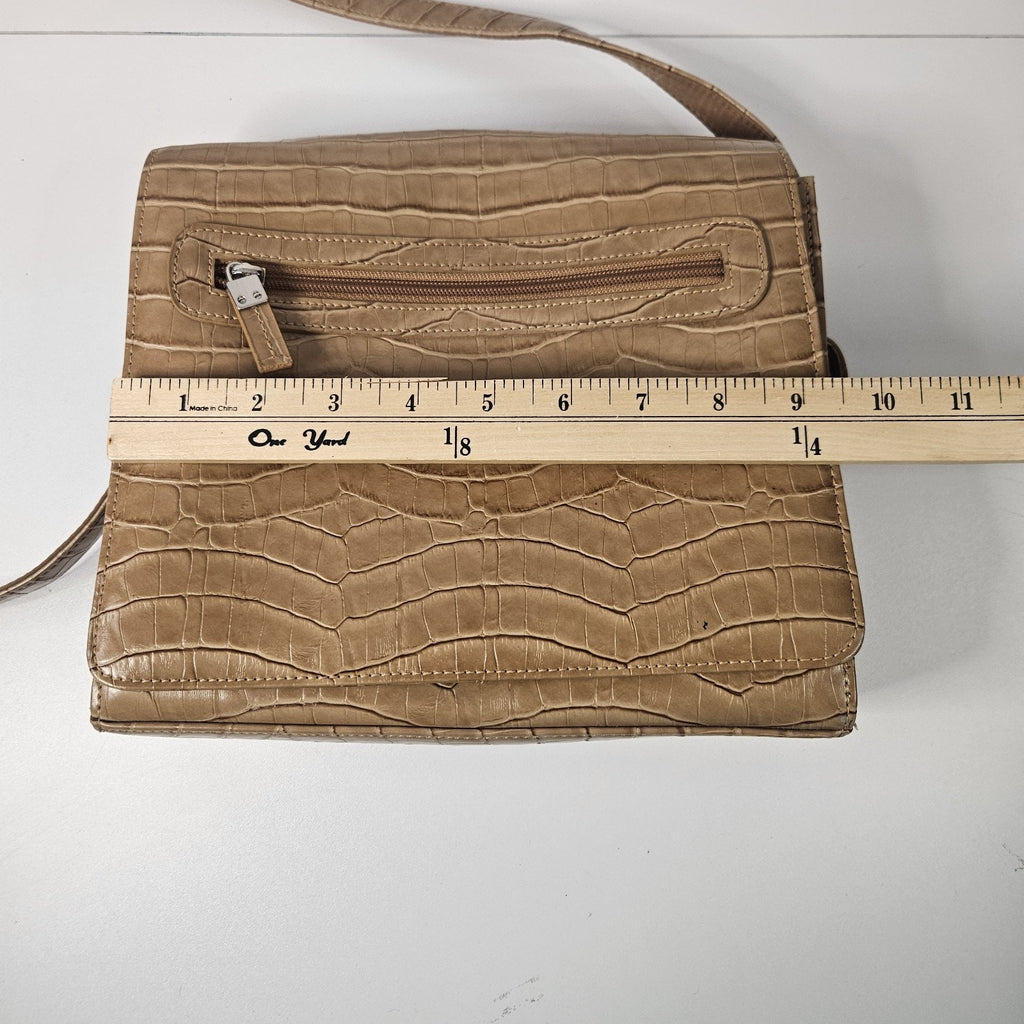 Vintage Liz Claiborne Purse Tan Embossed Faux Crocodile Small Shoulder Purse