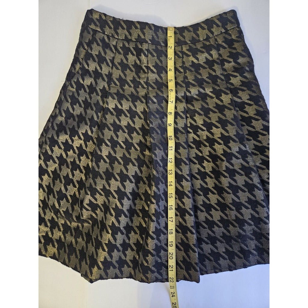 NWT Ann Taylor Factory Petite Sz 2 Black & Shimmer Gold Herringbone w Pleats