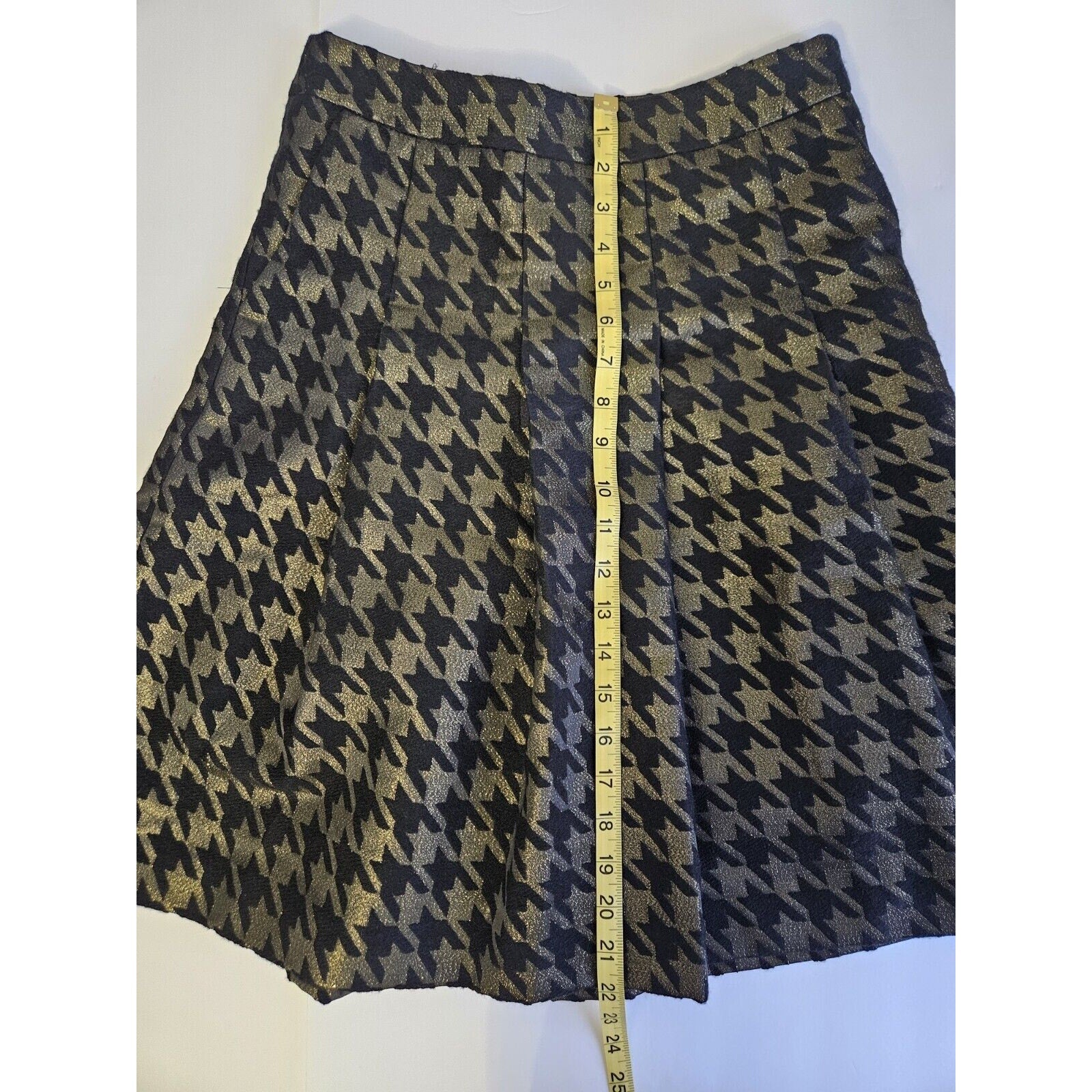 NWT Ann Taylor Factory Petite Sz 2 Black & Shimmer Gold Herringbone w Pleats