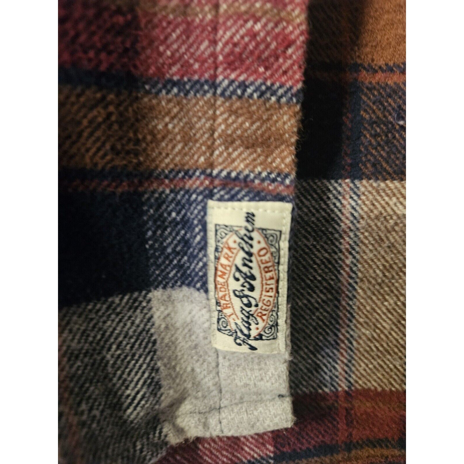 Flag & Anthem 100% Cotton Flannel Button Up Shirt L Blue Red Tan Long Sleeve