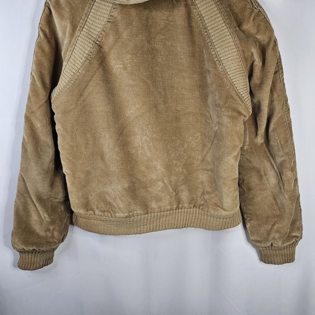 Vtg 70s Wickbury Leather Sherpa Lined Hooded Bomber Jacket Medium Tan Western