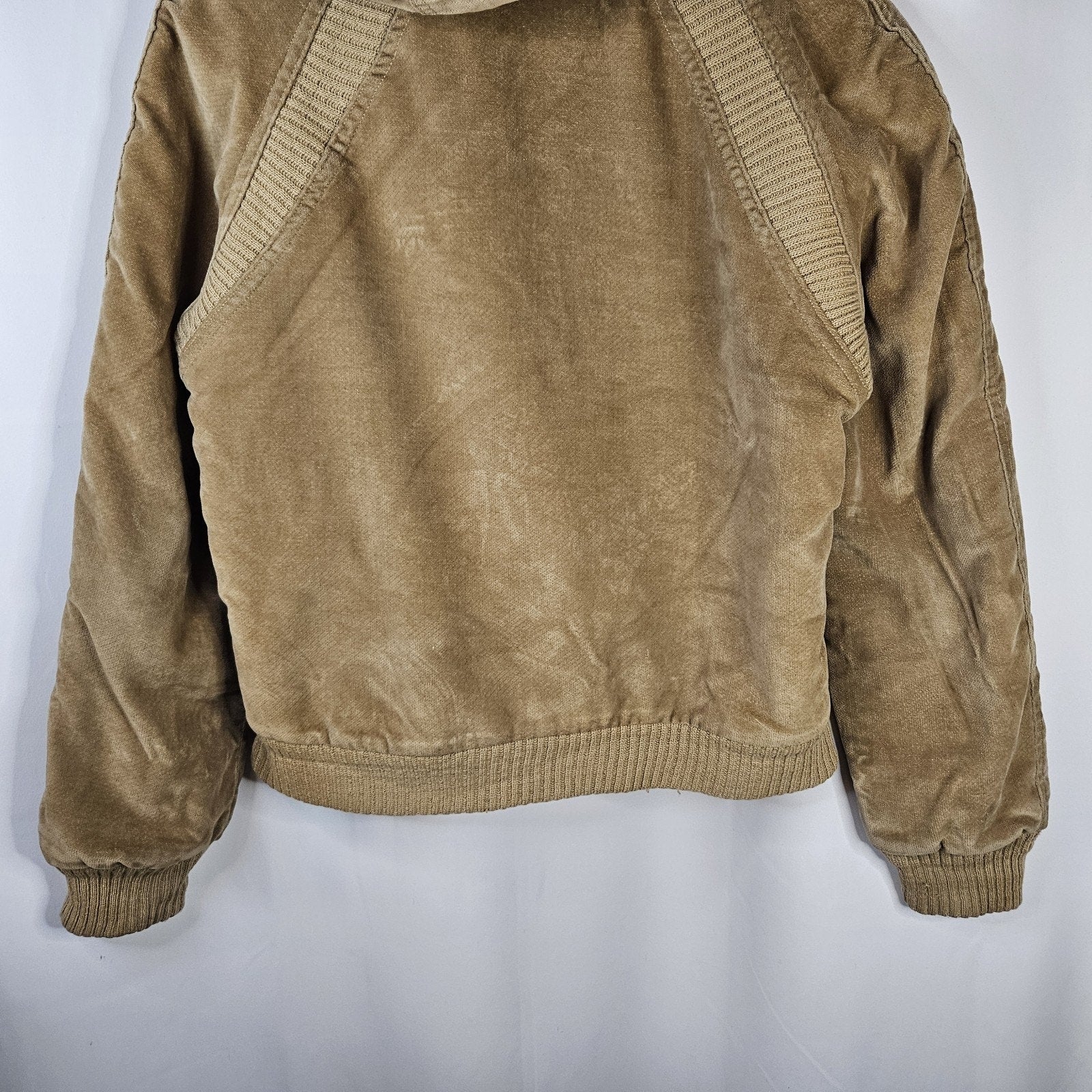 Vtg 70s Wickbury Leather Sherpa Lined Hooded Bomber Jacket Medium Tan Western