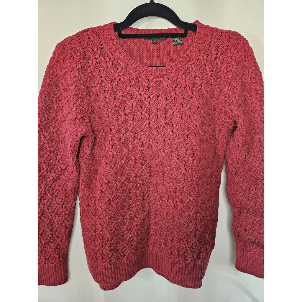 Jeanne Pierre Women’s Red Long Sleeve Cable Knit Pullover Sweater Medium