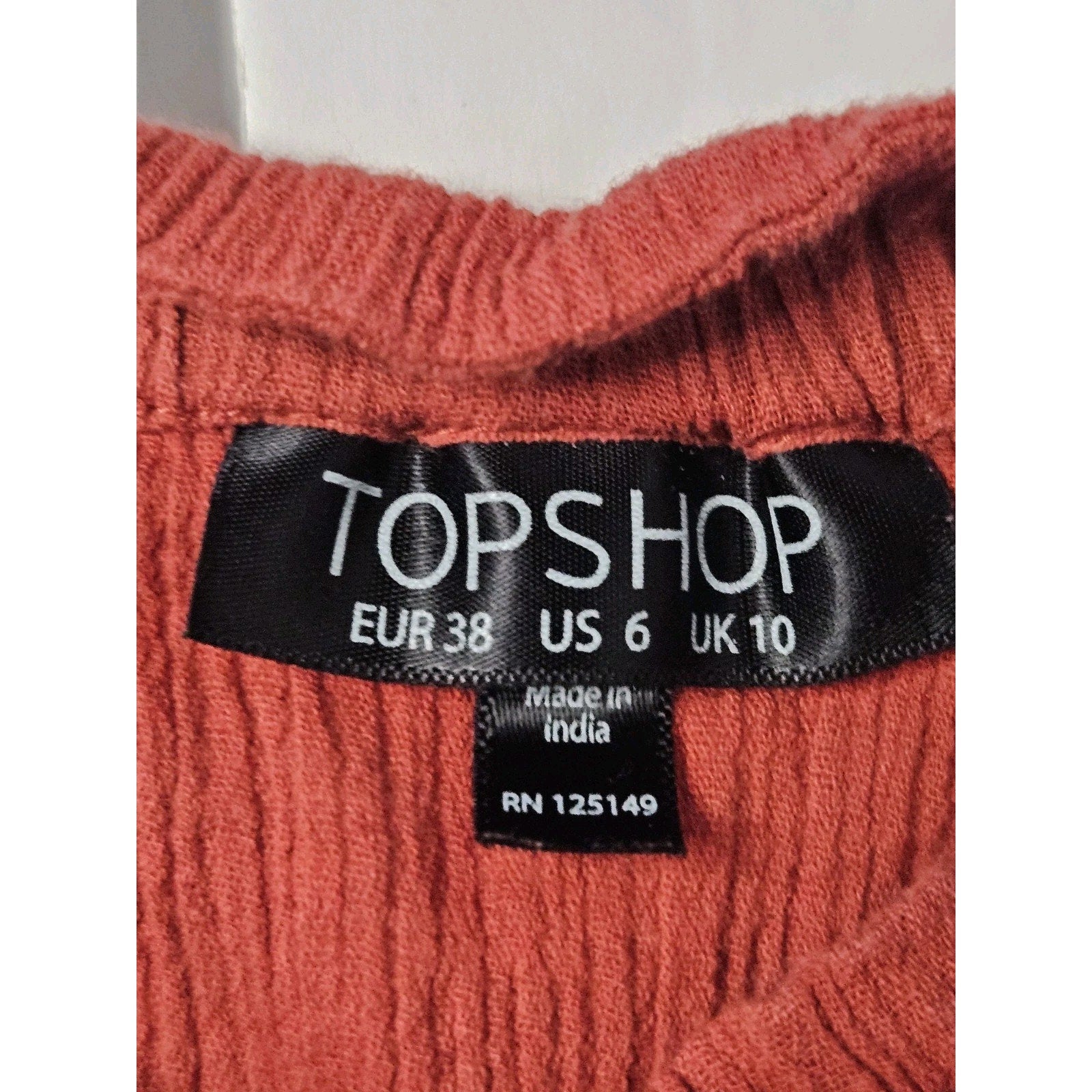 TopShop Off The Shoulder Boho Peasant Top Rust Orange Size US 6 Cropped