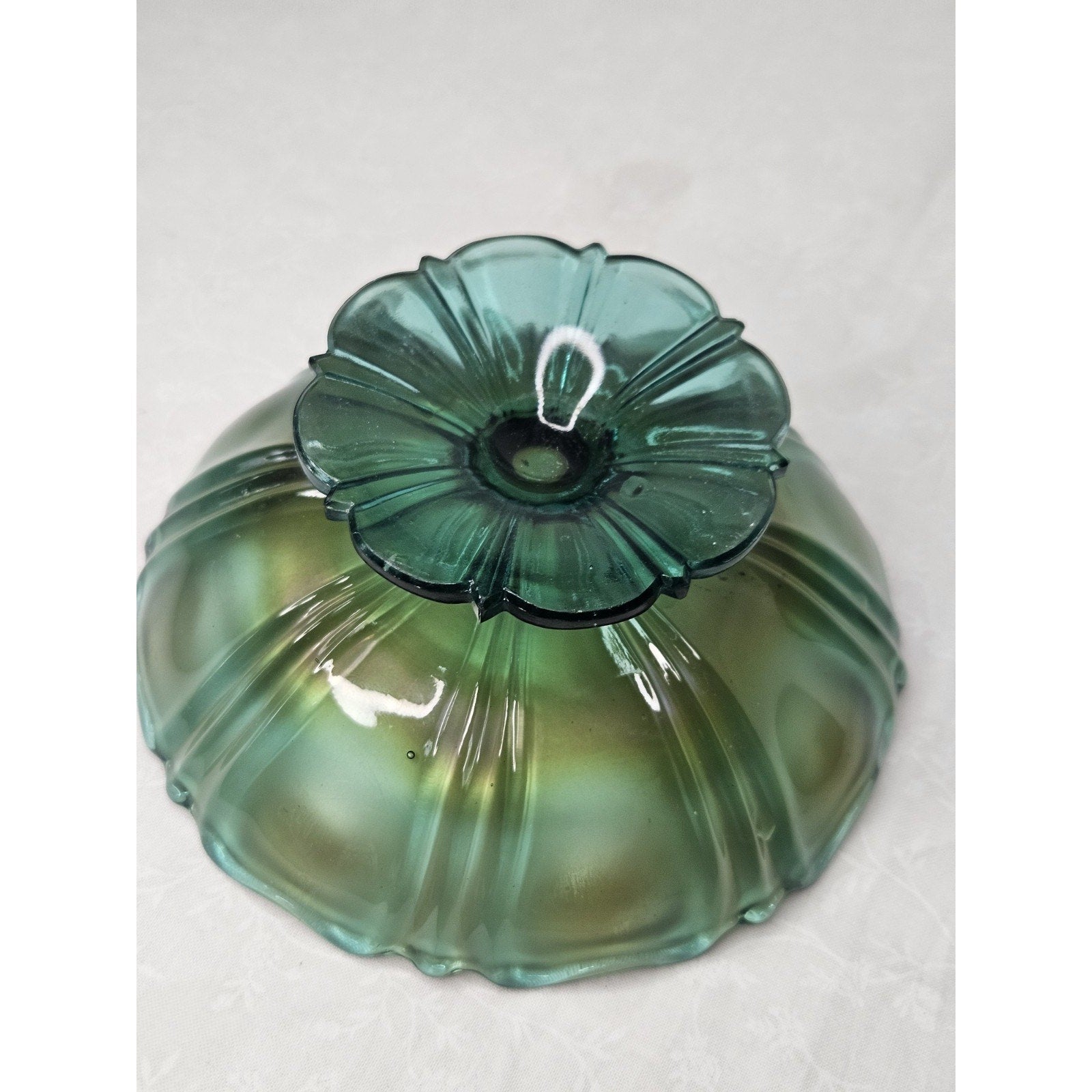Vintage Carnival Glass Dish Bullseye Pedestal Ice Cream Iridescent Fluted Rim