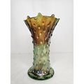 Vintage Northwood Green Carnival Stretch Squat Tree Trunk 7-1/2” Vase