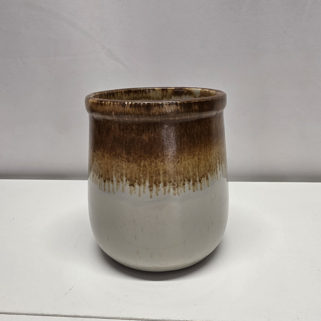 Vintage McCoy Stoneware Glazed Art Pottery Utensil Crock 6” Brown #35 USA Retro