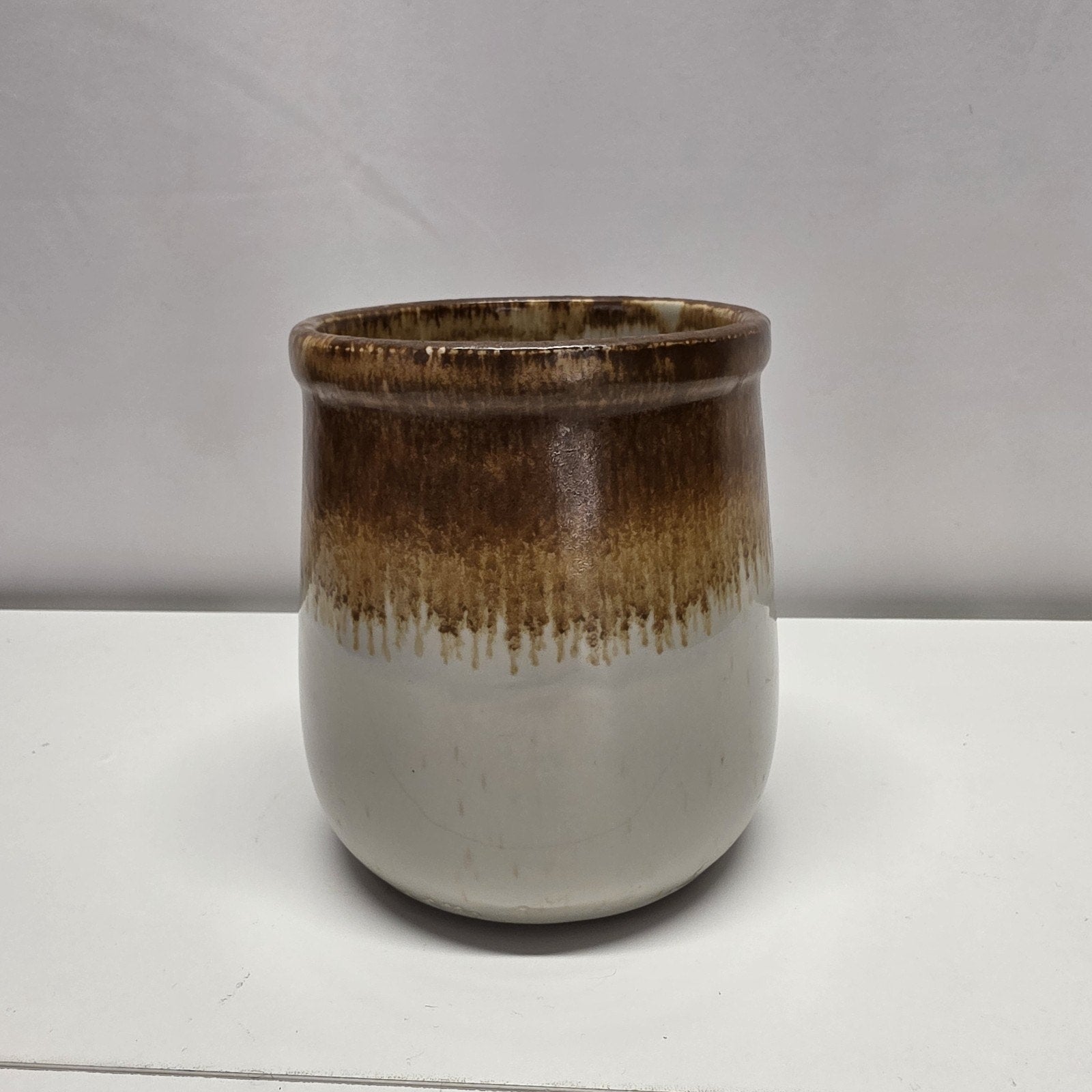 Vintage McCoy Stoneware Glazed Art Pottery Utensil Crock 6” Brown #35 USA Retro