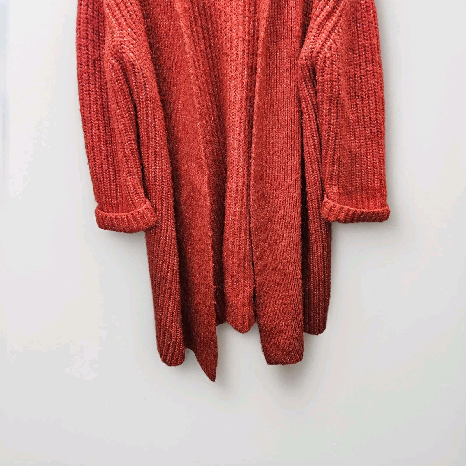 Ciebon Anthropologie Long Chunky Knit Red Cardigan Sweater XL Duster Valentines