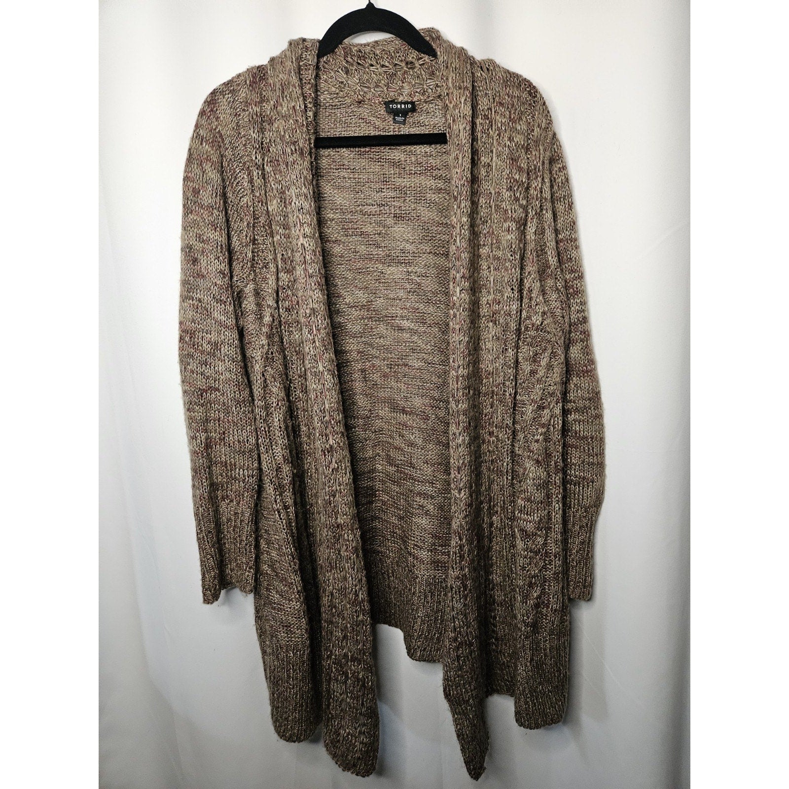 Torrid Cable Cardigan Long Line Sweater Size 1X Brown Open Knit Cardigan