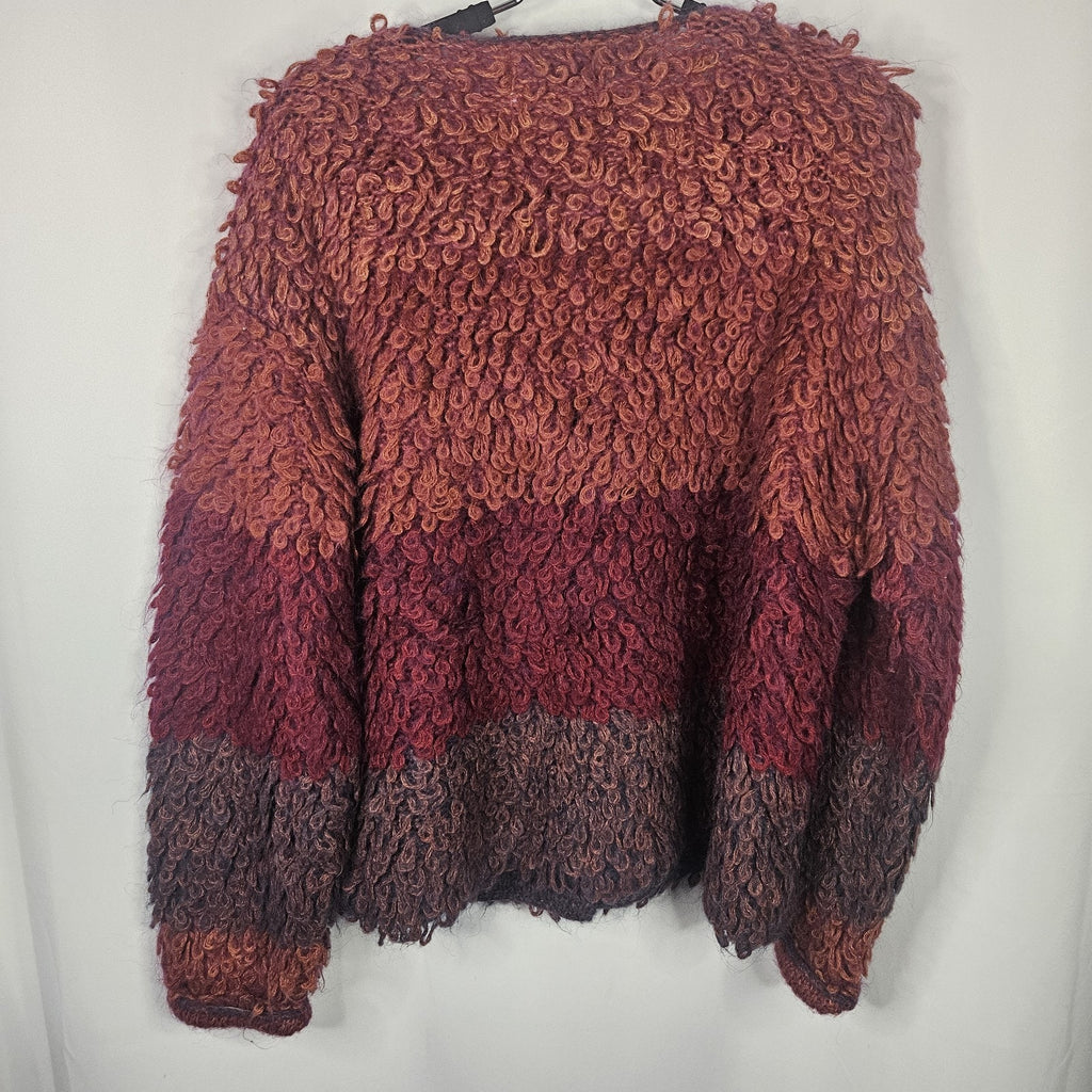 Rosanna Looped Mohair Crop Cardigan Sweater Vtg 80s Bohemian Colorful Medium