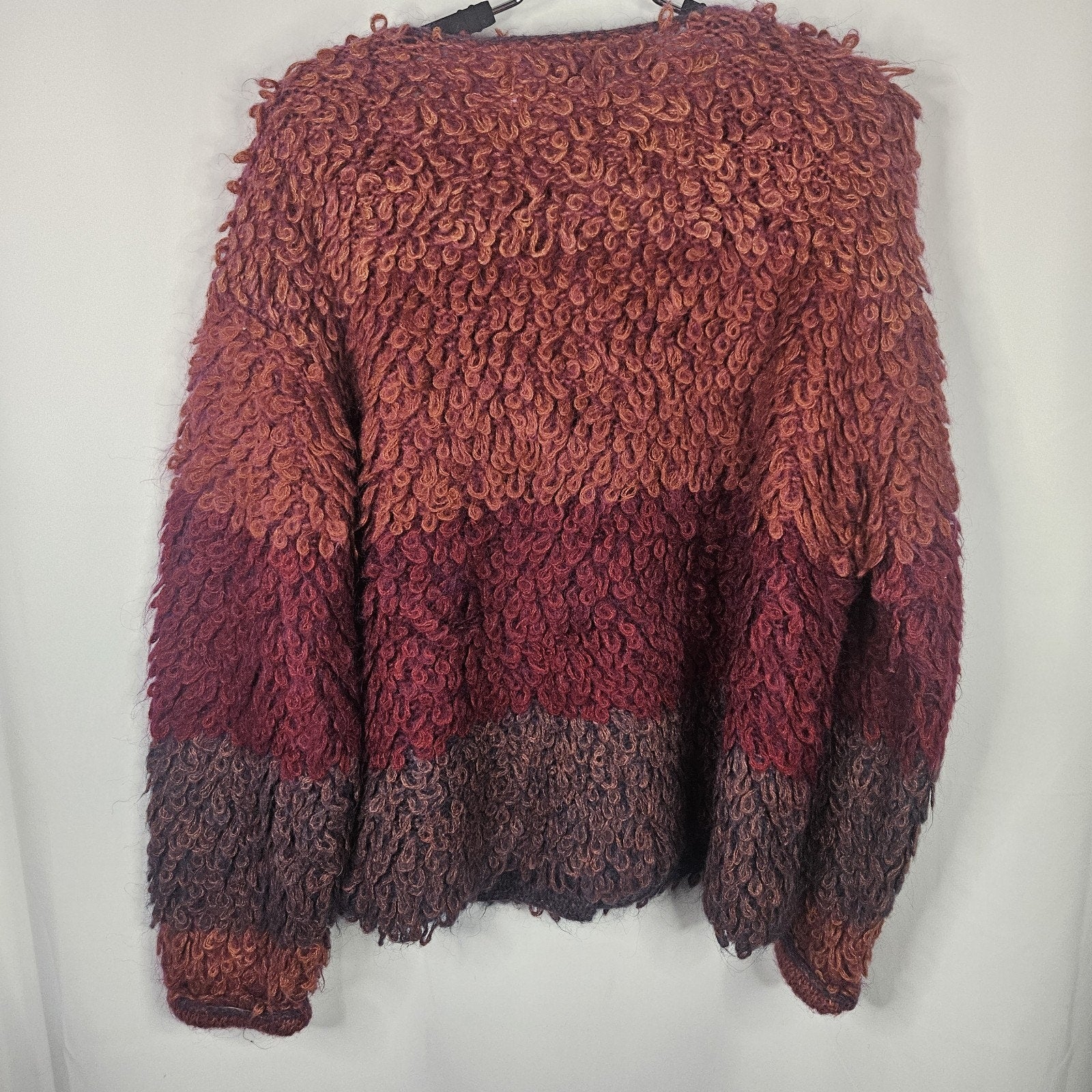 Rosanna Looped Mohair Crop Cardigan Sweater Vtg 80s Bohemian Colorful Medium