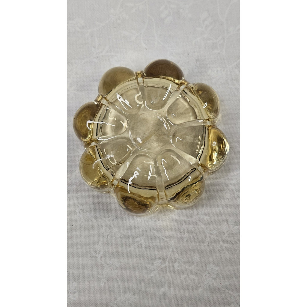 Vintage Fostoria Spool Glass Ashtray Yellow Daisy Flower 3.25" Inch Small
