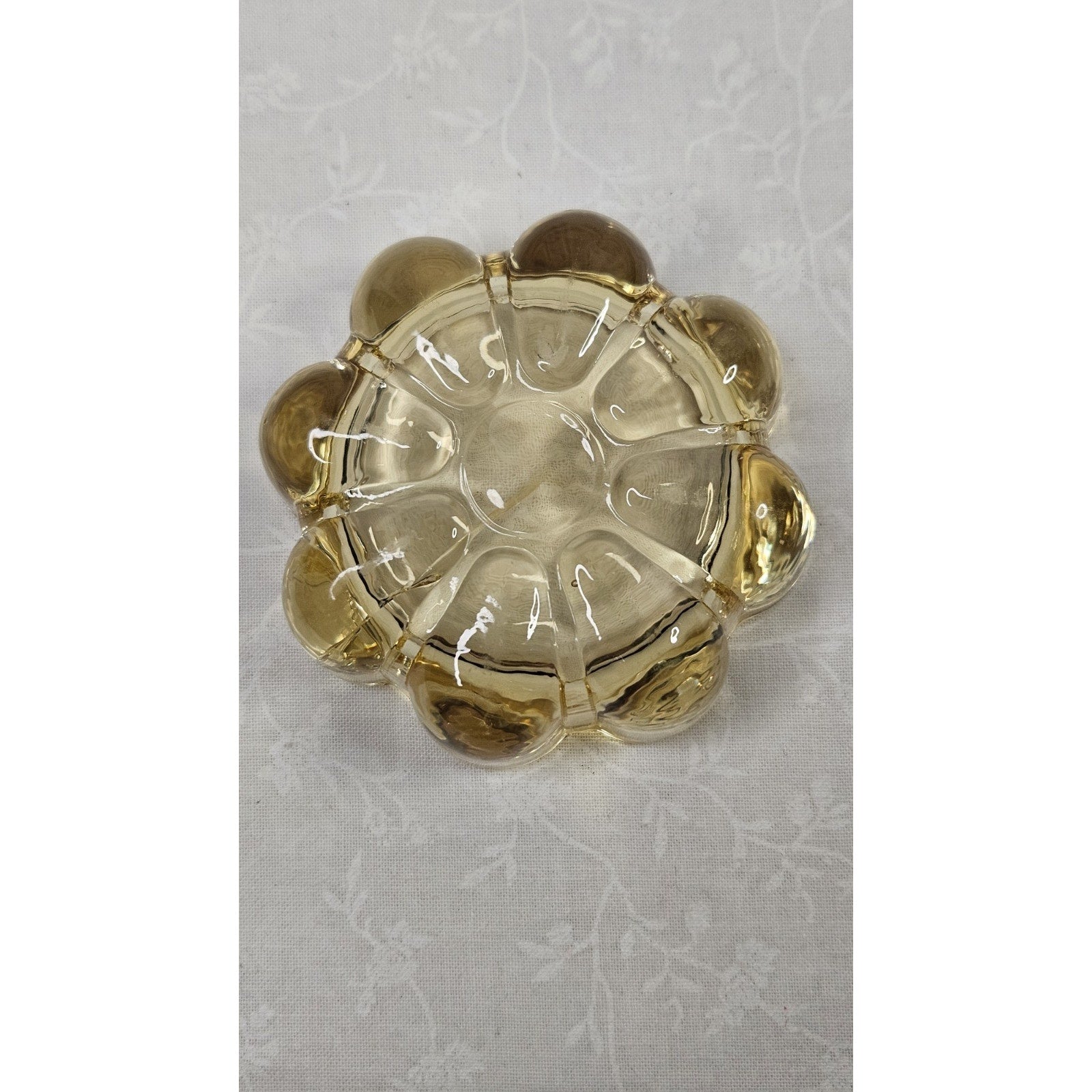 Vintage Fostoria Spool Glass Ashtray Yellow Daisy Flower 3.25" Inch Small