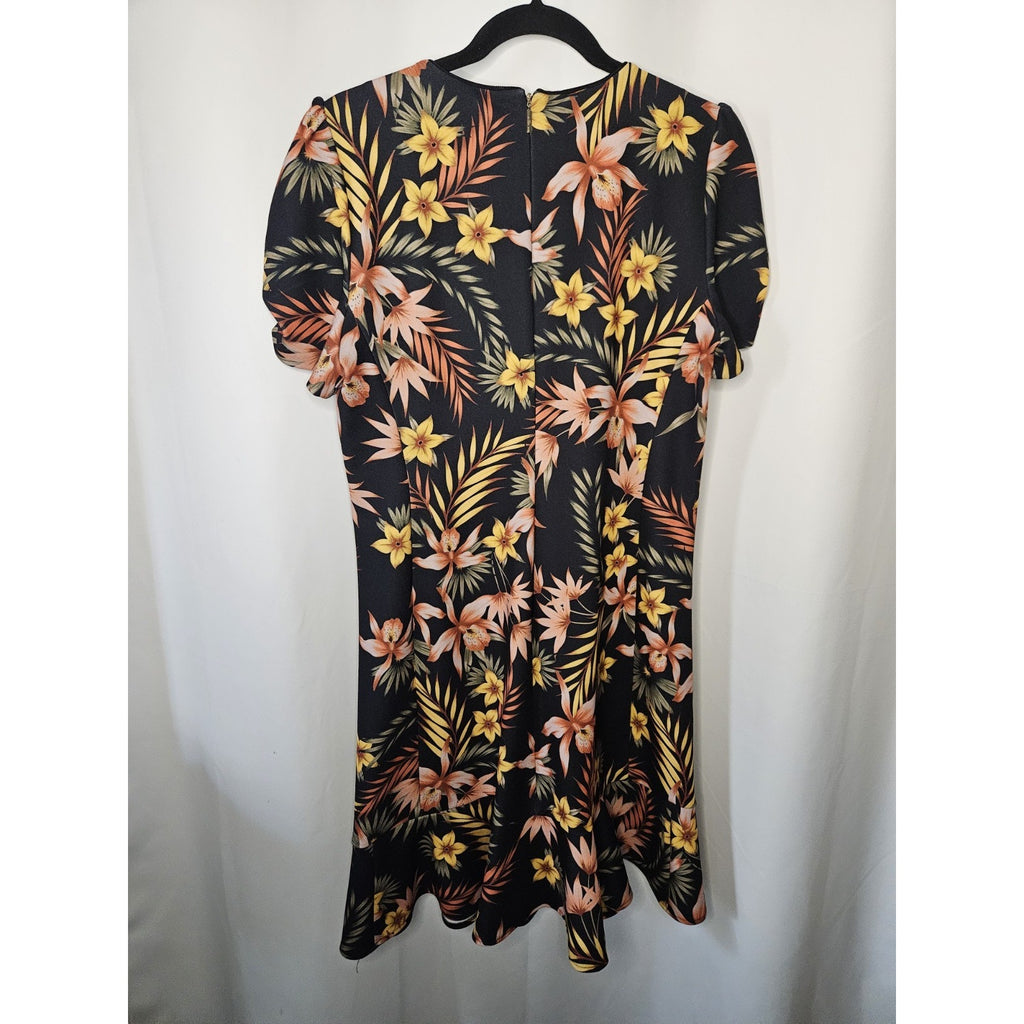 Karl Lagerfeld Dress Black Floral Dress A-Line Mini Short Sleeve Stretch Size 12