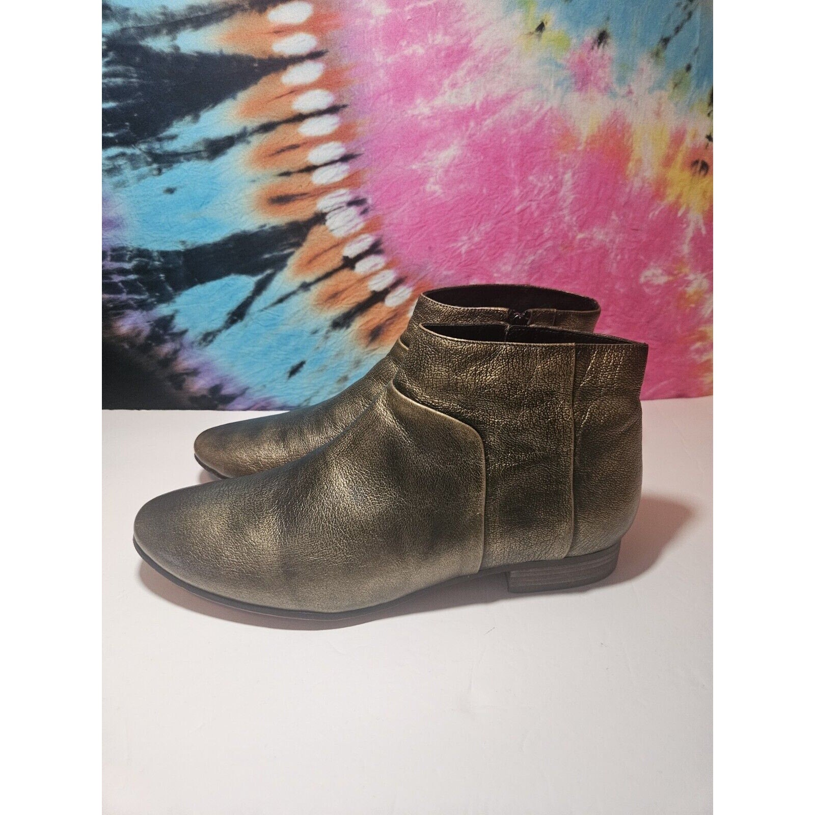 Cole Haan Allen Bootie Zip Ankle Boots Women's 9.5 Black Gold Burnished Metallic