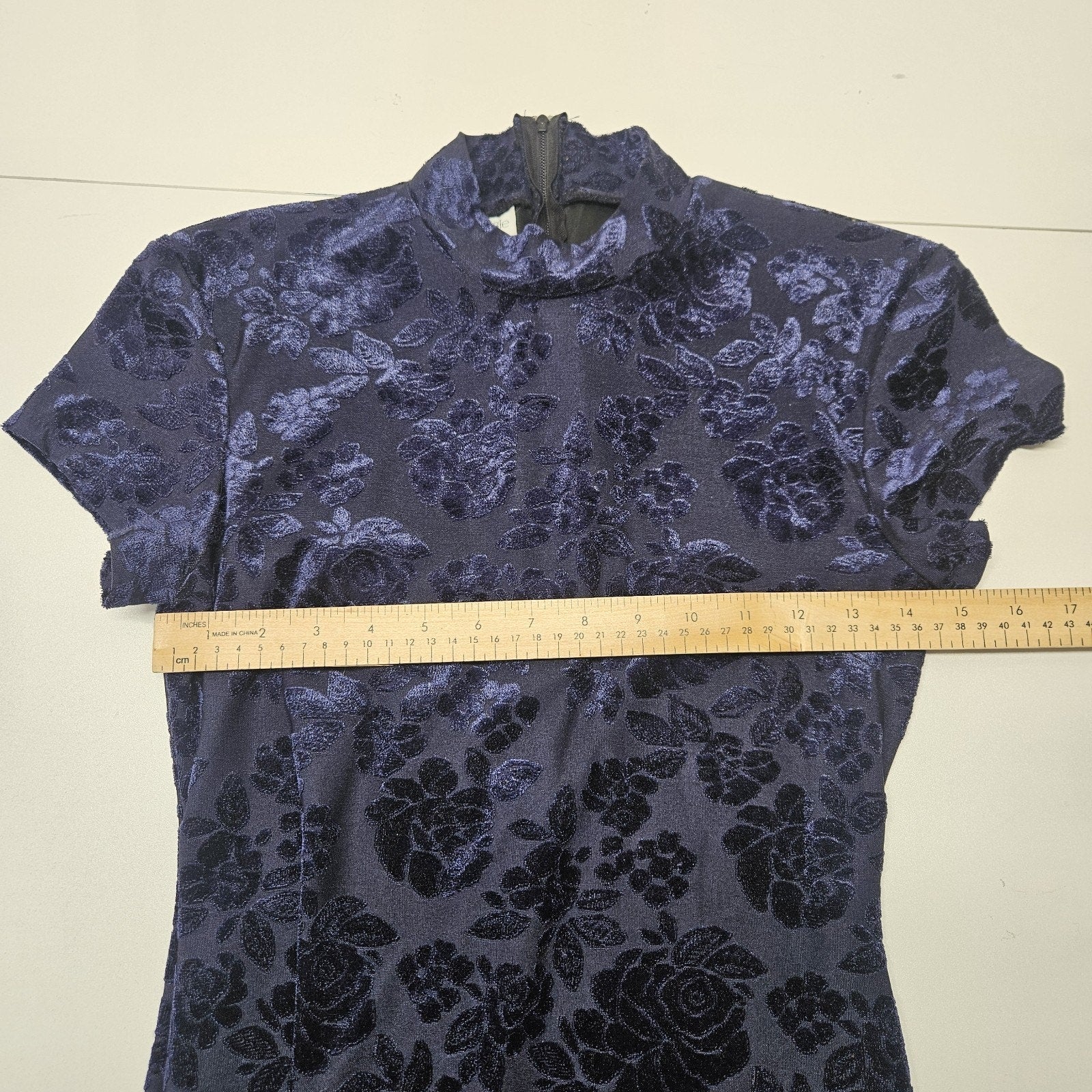 Vtg 90s Blondie & Me Navy High Neck Short-Sleeved Maxi Dress Gothic Floral Small