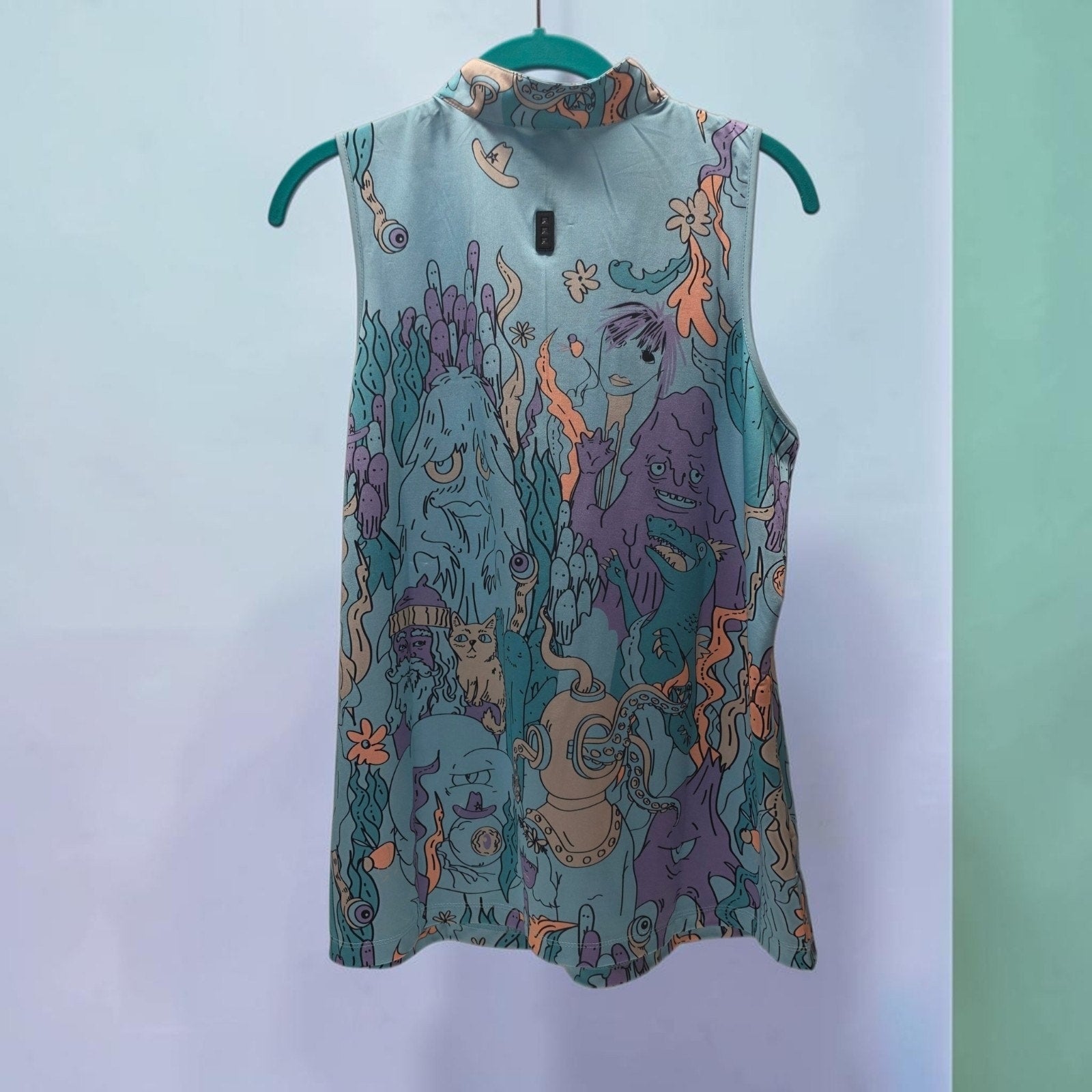 Jamie Sadock Life Animal Party Print Sleeveless Activewear Pickleball Top Large