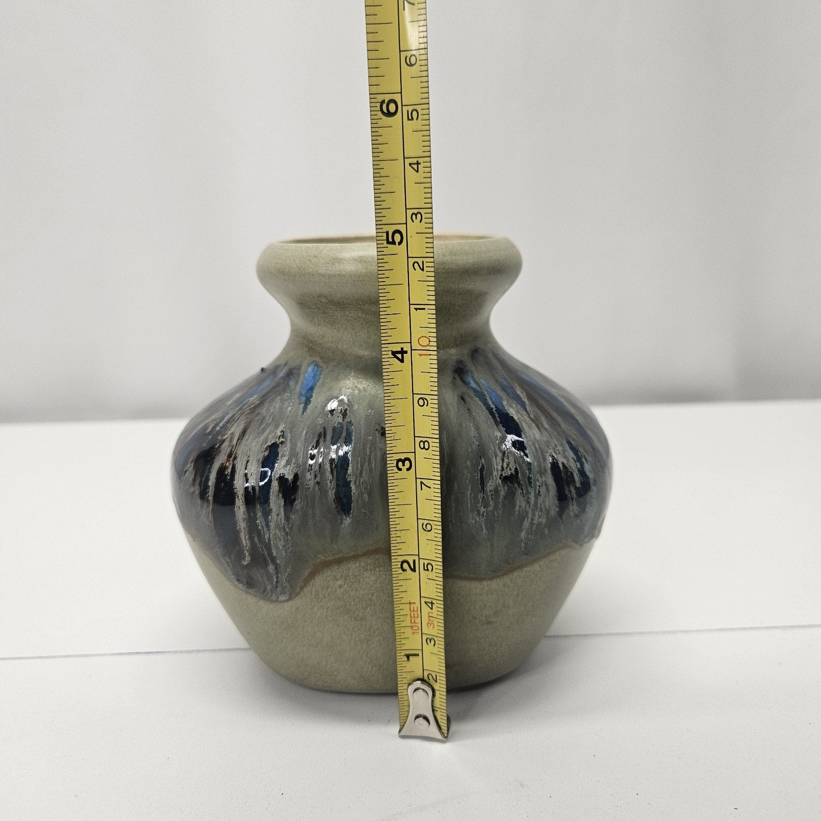 Vintage 90s Studio Art Artist Signed Mini Glazed Pottery Vase 5x4"