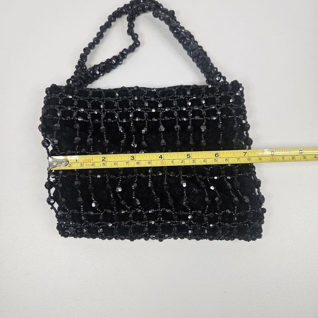Vtg Black Beaded Drawstring Evening Bag Prom Formal 20s Flapper Accessory Purse