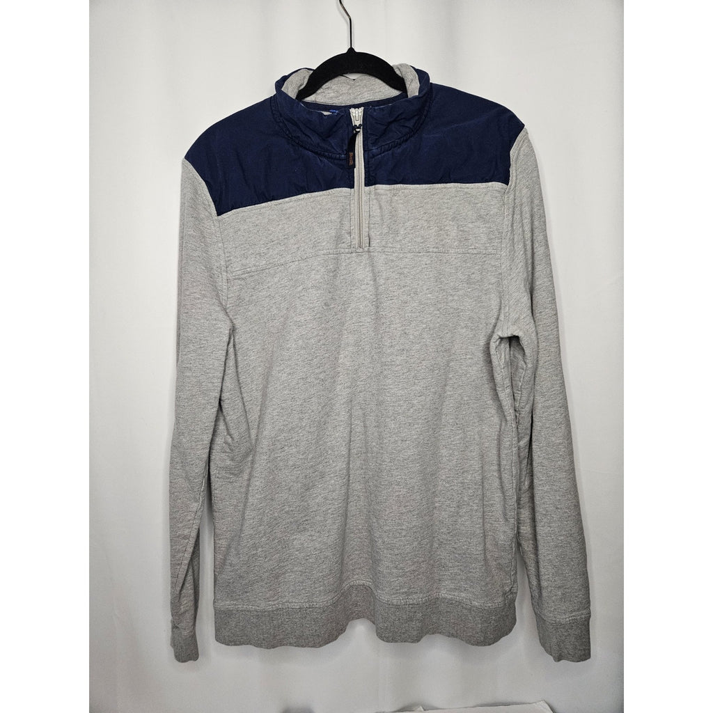 Vintage Le Tigre Sweater Mens Large Gray Navy Quarter Zip Mock Neck Pullover 90s
