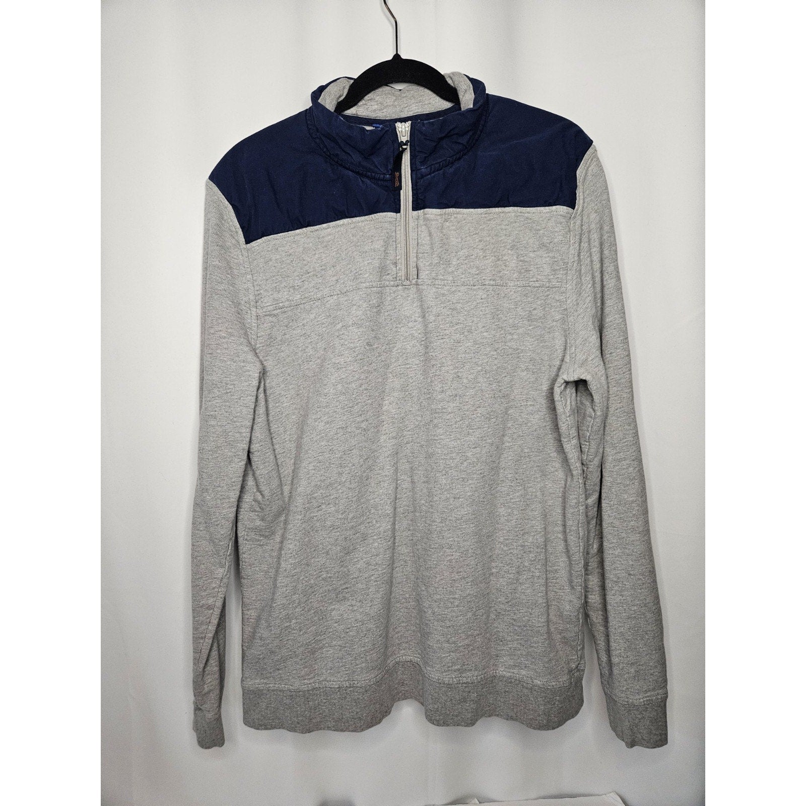Vintage Le Tigre Sweater Mens Large Gray Navy Quarter Zip Mock Neck Pullover 90s
