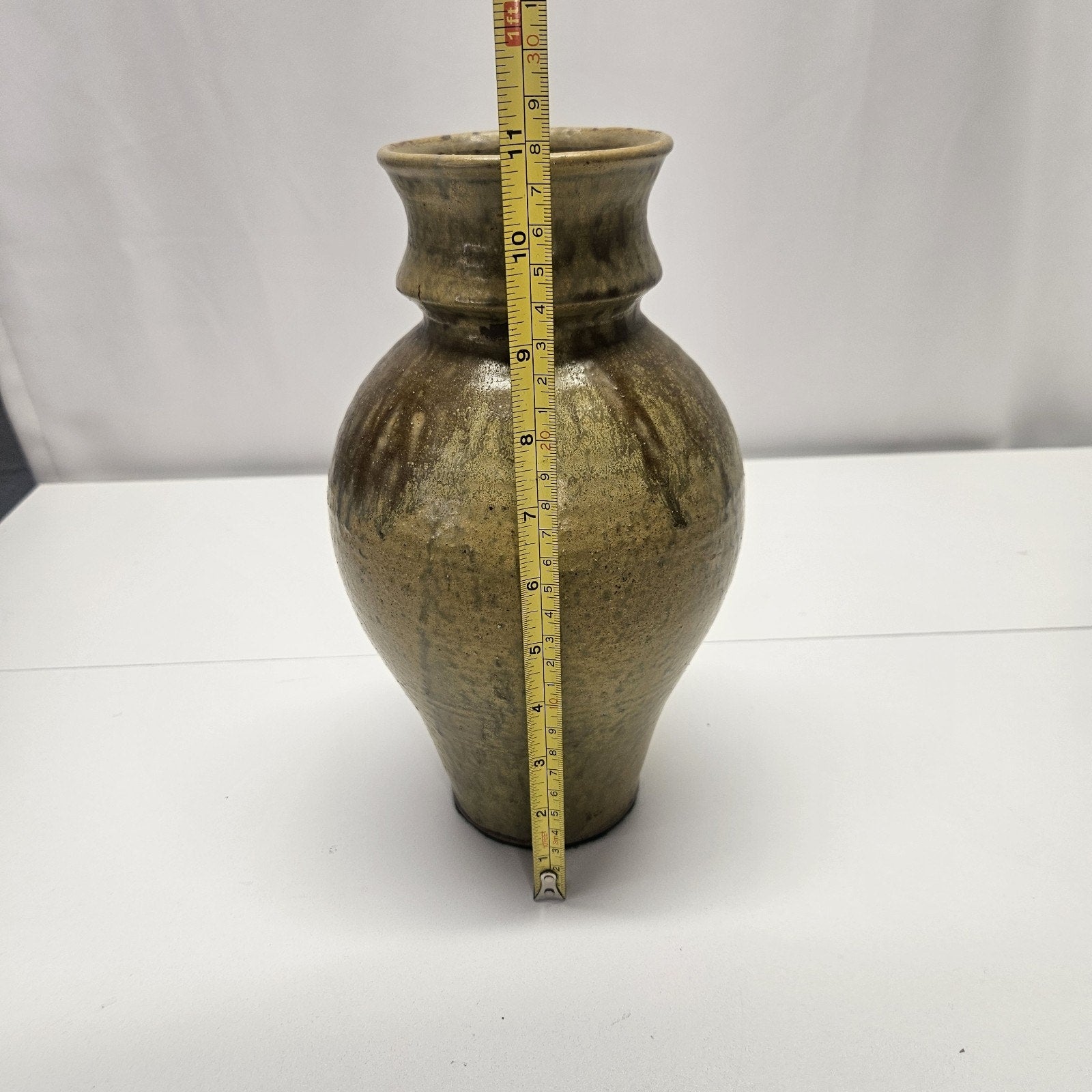 Vintage Studio Pottery Vase Glazed Drip Handmade Earth Tone 11" Tall Heavy